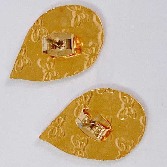 VTG Cloisonne Butterfly Floral Stud Earrings Red Blue Enamel Gold Tone Colorful - Picture 8 of 9